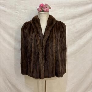 Vtg 50s brown fur cape-flawed